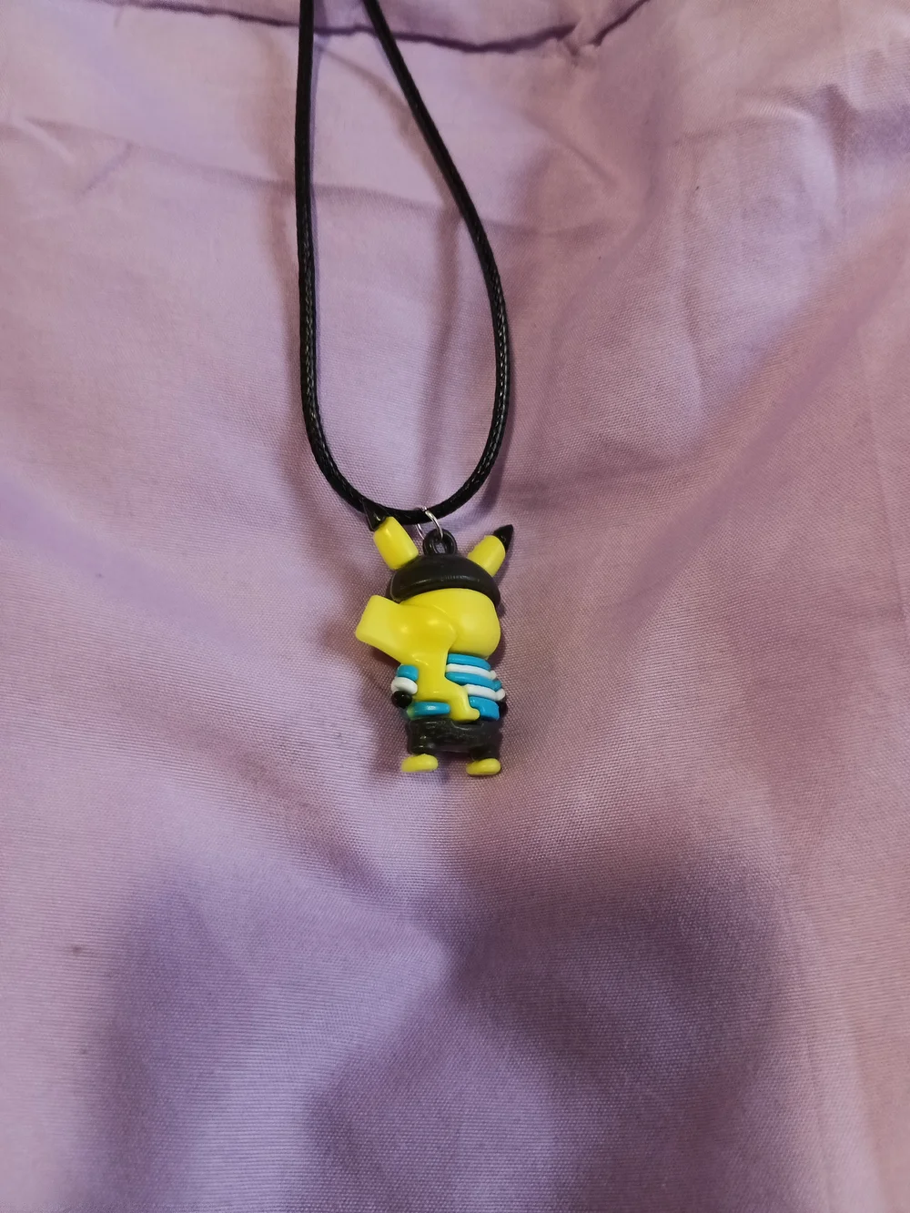 Yellow Pikachu Necklace Pendant with Blue Striped Shirt( HANDMADE)